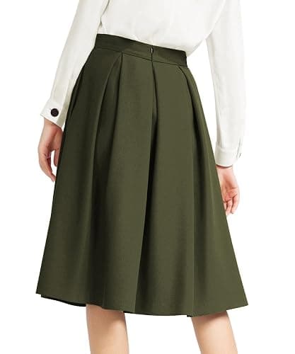 Yige Women's High Waist Flared Skirt Pleated Midi Skirt with Pocket thumbnail 4
