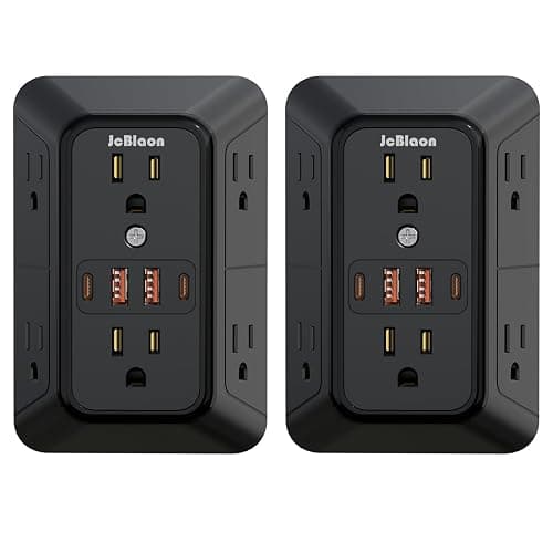 2 Pack Multi Plug Wall Outlet Extender Surge Protector 6 AC Outlet Splitter with 4 USB Ports(2 USB C) Wall Charger 1050J Power Strip 125V/15A, 1875W for Home, Office, Travel Dorm Room Essentials - Image 1