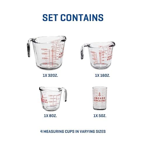 Anchor Hocking Glass Measuring Cups, 4 Piece Set (5 Ounce, 1 Cup, 2 Cup, 4 Cup liquid measuring cups) thumbnail 7