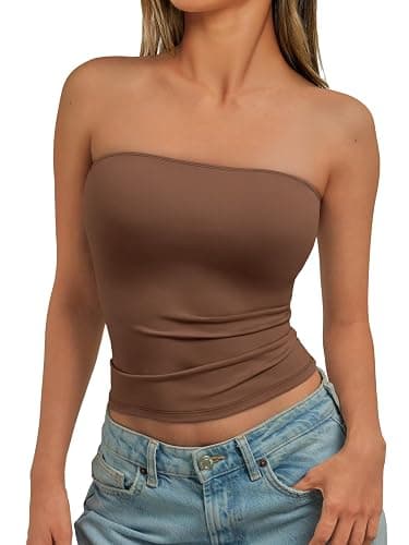 Trendy Queen Womens Strapless Tube Tops Basic Backless Sleeveless Bandeau Going Out Crop Tops Cute 2025 Summer Clothes thumbnail 2
