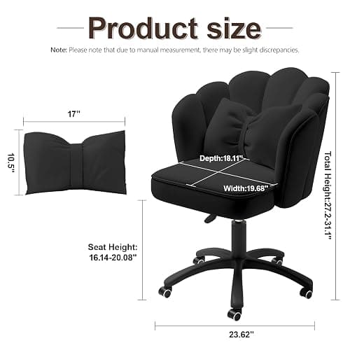 XUEGW Petal Desk Chair with Bow Cushion Velvet Vanity Chair with Wheels, Upholstered Home Office Chair for Girls Women, Mid-Back Swivel Computer Task Chairs for Living Room Bedroom thumbnail 2