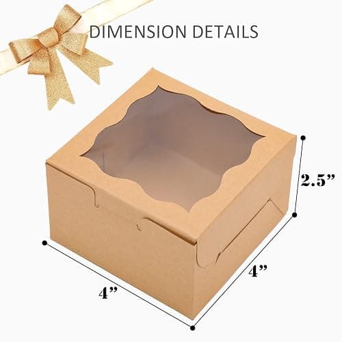Bakepacker Kraft Bakery Boxes with Window - 4x4x2.5 inches Small Size Pastry & Mini Cookie Boxes for Bakeries - Thick & Sturdy (100 Packs) thumbnail 7