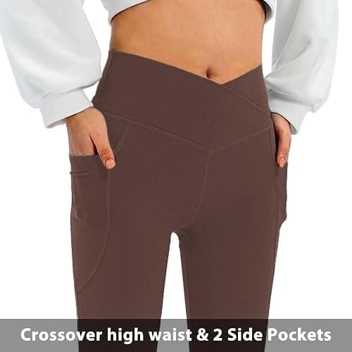 DLOODA Women's Flare Leggings with Pockets-Crossover High Waisted Bootcut Yoga Pants-Tummy Control Bell Bottom Leggings thumbnail 3