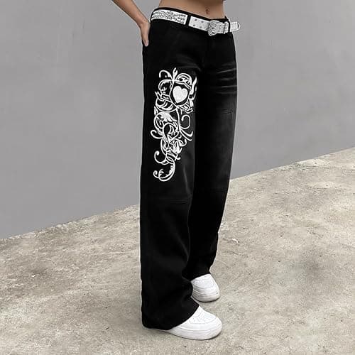 ticticlily Jeans Damen High Wasit Straight Baggy Y2K Style Vintage Weite Bein Gewaschene Denim Hosen Bootcut Gerade Lose E-Girl Casual Jeanshose Streetwear Mode Boyfriend Freizeithose thumbnail 4