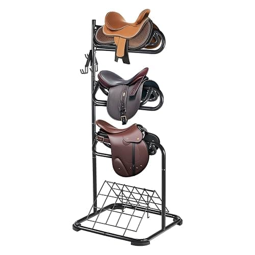 VEVOR Freestanding Saddle Stand, 30 x 30 x 68.5 in, 3 Tiers Saddle Rack, Heavy Duty Saddle Blanket Holder with Removable & Rotating Tiers, English & Western Saddle Rack for Tack Room Organization - Image 1