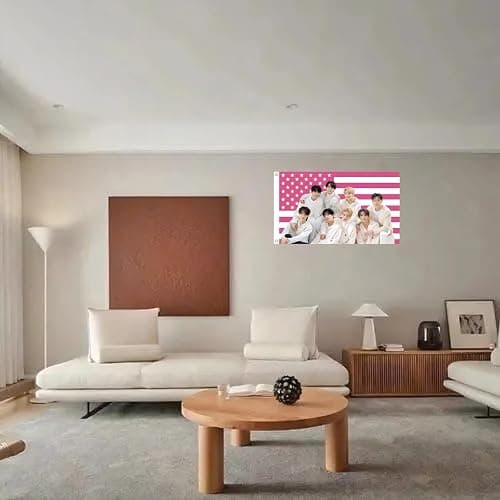 WENWELL Stray Kids Tapestry, Pink American Flag Design, 3x5 FT Polyester Wall Hanging with Brass Grommets for Bedroom Studio Decor thumbnail 6