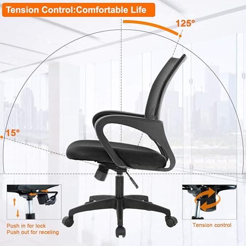 Home Office Chair Ergonomic Desk Chair Mesh Computer Chair with Lumbar Support Armrest Executive Rolling Swivel Adjustable Mid Back Task Chair for Women Adults, Black - Black - pack of 1 thumbnail 5