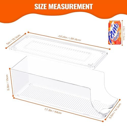 SCAVATA 2 Pack Soda Can Organizer for Refrigerator, Stackable Canned Food Pop Cans Container Can Holder Dispenser with Lid for Fridge Rack Freezer, Clear Storage Bins-Holds 12 Cans Each (Clear) thumbnail 6