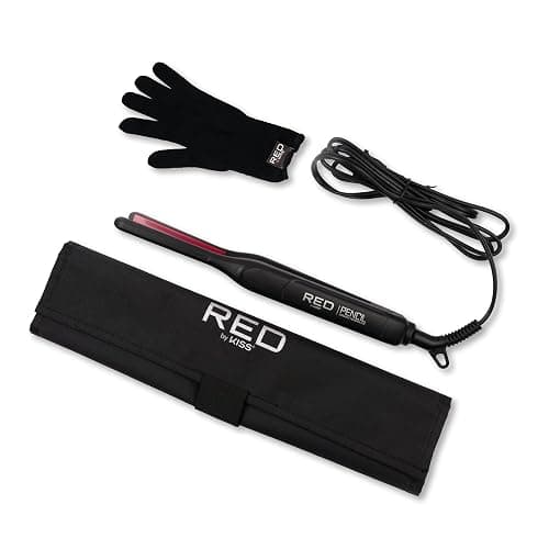 Red by Kiss Pencil Flat Iron up to 450°F Thin Small Tourmaline Ceramic Plate 0.3 inch (3/10") for Women and Men, Short to Medium Hair, Pixie Cut, Bangs, Edges.. A Travel Pouch and a Glove Included thumbnail 3