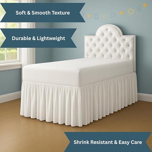 College Room Ruffled Bed Skirt - Extended Dorm Size - 100% Microfiber - Twin XL/36 Drop - White - Twin XL-36" - White thumbnail 4