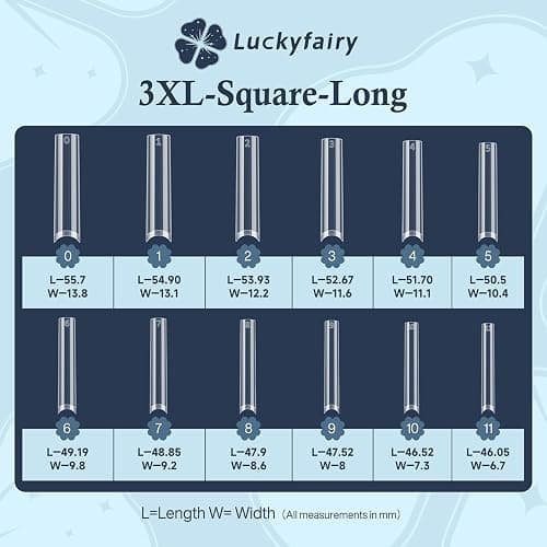 Luckyfairy 3XL No C Curve Square Acrylic Nail Tips, 120pcs Extra Long Straight Tapered Acrylic Gel Fake Nails, Matte Half Cover Clear Gelly Press on for Extension Manicure Home DIY 12 Sizes Gelly Tips thumbnail 6