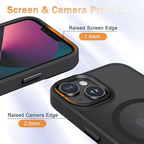 YENAPOON for iPhone 14 Case, iPhone 13 Case, with 1 Screen Protector, Matte Magnetic Slim Phone Cover, Support for Magsafe, Shockproof Protection Translucent Frosted Back,Black thumbnail 5