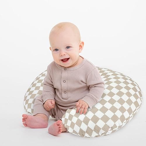 DILIMI Muslin Nursing Pillow Cover 2 Pack, Removable Nursing Cover for Breastfeeding Pillows, Ultra Soft Comfortable Slipcover for Baby Girl and Boy, Beige and Brown Checkered - Beige & Brown Checkered thumbnail 2