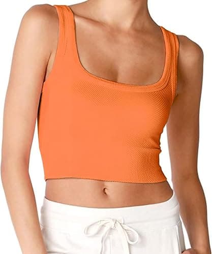 CHYRII Womens Summer Square Neck Going Out Tops Ribbed Basic Tank Crop Workout Tops thumbnail 4
