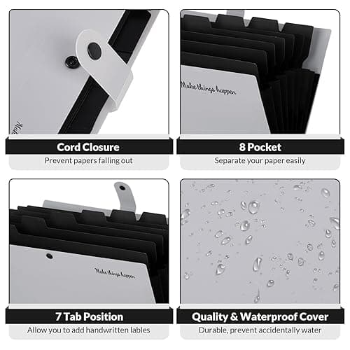 SKYDUE Accordion File Organizer, 8 Pockets Expanding File Folders, Portable Document Paper Organizer, Home College School Office Supplies, Letter Size Gray - Gray thumbnail 3