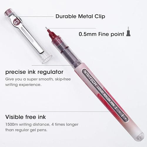 WRITECH Liquid Ink Rollerball Pens: Multi Colored 0.5mm Extra Fine Point Tip Rolling Roller Ball Pen 8ct Assorted Colors for Journaling Smooth Writing Note Taking No Bleed & Smudge & Smear thumbnail 5
