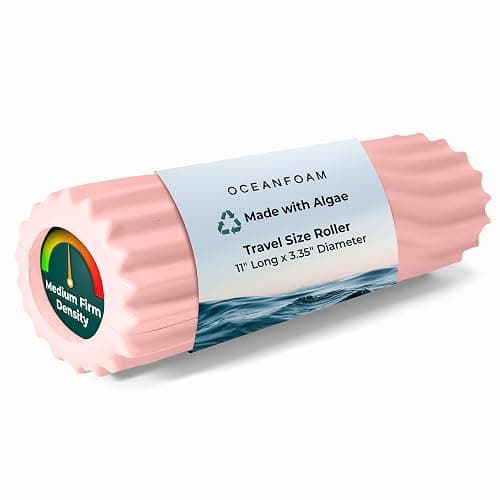 Oceanfoam Ripple Travel Foam Roller (11" x 3.35") Firm Mini Foam Roller for Physical Therapy, Deep Tissue Massage, Back Pain - High Density, Ergonomic Wave Textured - Yoga, Pilates, Exercise (Blush) - Image 1