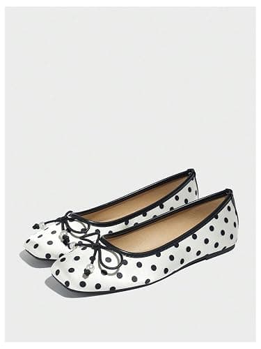 MakeMeChic Women's Bow Knot Polka Dots Flat Shoes Beaded Closed Toe PU Leather Spring Summer Flats thumbnail 3