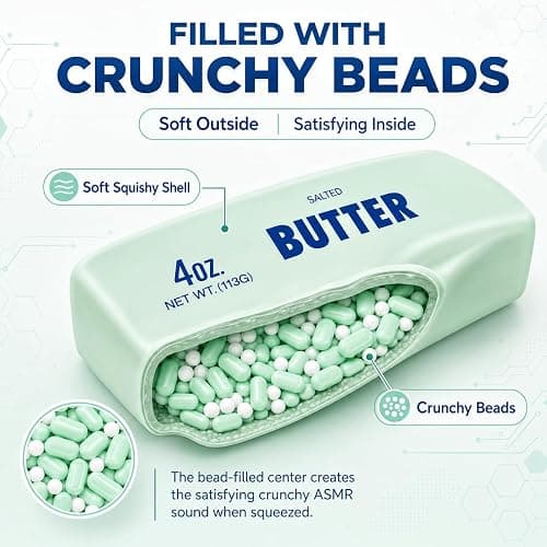 Premium Crunchy Butter Squishy Toy, Realistic Butter Stress Ball with Satisfying ASMR Crunch Sound, Bead Filled Slow Rising Sensory Fidget Toys, Anxiety Relief Gift for Office Home (Mint Green) thumbnail 4