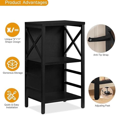 MNEETRUNG Small Bookshelf,3 Tier Industrial Bookcase with Metal Frame and Backboard,Low Black Book Shelf,Book case for Small Spaces,Living Room,Bedroom and Home Office thumbnail 8