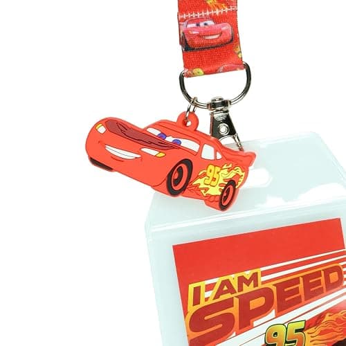 Disney Cars Lightning McQueen Blazing Forward Lanyard with Clear ID Badge Holder and 2" Rubber Race Car Charm thumbnail 3