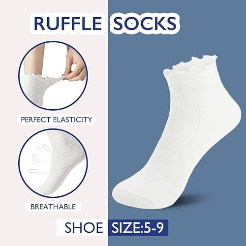 Hstyle 6 Pairs of Ruffle Socks Women, Cute Ruffle Ankle Socks thumbnail 5
