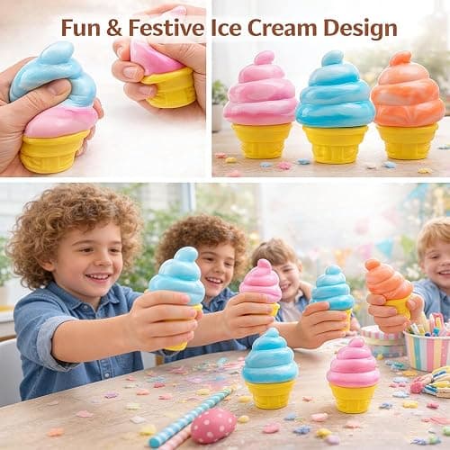Ice Cream Squeeze Squishy, Ice Cream Cone Squishy, Slow Rise Sensory Fidget Toy,Easter Basket Stuffers Party Favors Summer Sensory Stress Relief (Pink) thumbnail 5