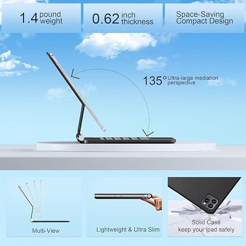 for iPad Air 11 inch Case with Keyboard (M3/M2, 2025/2024), iPad Pro 11 (4th/3rd/2nd/1st Gen) & Air 5/4th,Magic-Style Magnetic – Floating Cantilever Stand - Multi-Touch Trackpad (Black) thumbnail 6