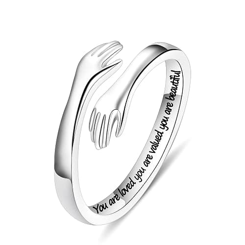 Yesteel S925 Sterling Silver Hug Ring for Women Teen Girls, Adjustable Ring Jewelry Mothers Day Birthday Gifts for Daughters Mom Sister Wife Friends Grandma - Image 1
