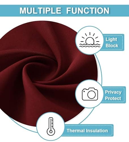 RYB HOME Living Room Curtains 36 inch Length, Darkening Energy Efficient Window Covering Heavy Duty Vertical Privacy Drapes for Nursery Kids' Room Closet, W42 x L36 inch, Burgundy Red, 2 Panels thumbnail 8
