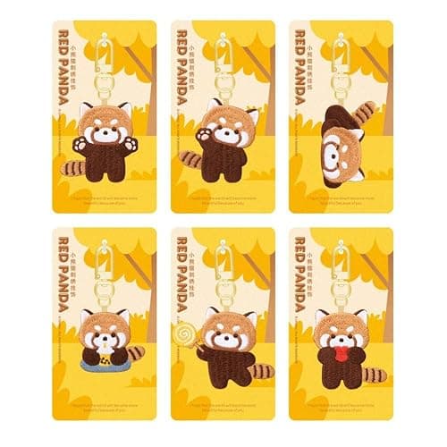 Animal Pendant Cartoon Funny Red Panda Keyrchain Sleep Red Panda Embroidery Pendant Bag Hanging(D) thumbnail 3