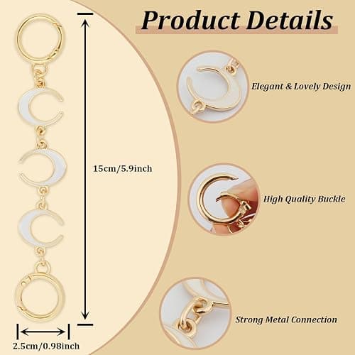 2 Stück Taschenkette Gold mit Perlen und Mond Anhänger, Doppel für Handtasche Geldbörse, Schulterriemen Kette Ersatz Taschengurt Kettenverlängerung, Elegante Perlenkette Tasche Extender Kette thumbnail 2
