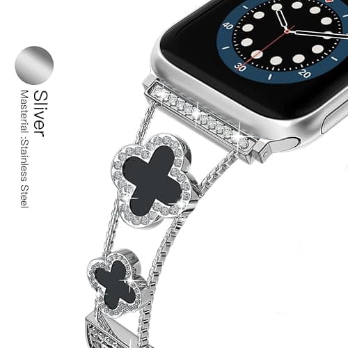 Musk-MSKR Diamond Metal Bands Add Sparkle to Your Watch For Apple Watch Series 11/10/9/8/7/6/5/4/3/2/SE/Ultra Clover Simple and Stylish Compatible with 38mm40mm41mm42mm44mm45mm 46mm49mm Women's Wear thumbnail 5