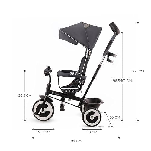Kinderkraft ASTON Tricycle Bébé Évolutif, Draisienne Évolutif, Trike Bebe, Velo Poussette Bebe Évolutif, Velo Enfant 5 ans, De 9 Mois, Compact, Accessoires Pratiques, Capote pliante, Gris thumbnail 2
