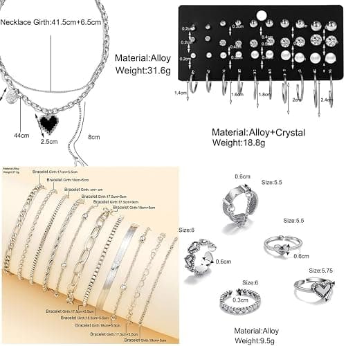 IFNODO 47pcs Gold Jewelry Set With 3 PCS Necklace, 11 PCS Bracelet,20pcs Hoop Stud Earrings,7pcs rings set For Women For Birthday Gifts thumbnail 2