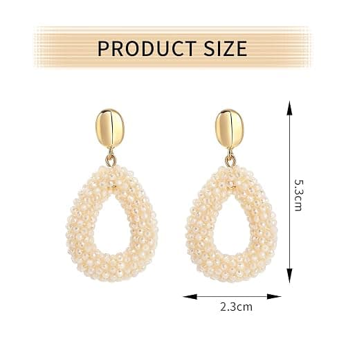 Boho Hängeohrringe für Damen, handgewebte tropfenförmige Reisperlen‑Ohrringe, leichter eleganter Modeschmuck thumbnail 2