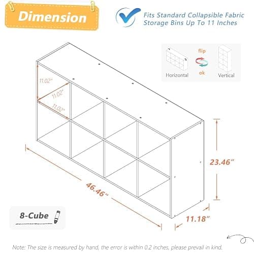 NELYE 8 Cube Organizer Bookcase - Fabric Storage Bins Container, Open Shelf Simple Compartments Bookshelf, White thumbnail 2