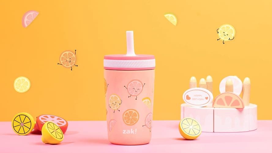 Zak Designs Kelso Tumbler Toddler Cup For Travel or At Home, 12oz Vacuum Insulated Stainless Steel Sippy Cup With Leak-Proof Design is Perfect For Kids (Happy Fruit) thumbnail 9