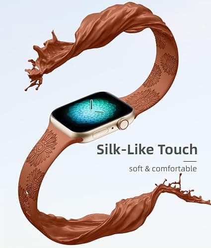 2PC Cute Floral Engraved Band Compatible with Apple Watch Bands Women | Soft Silicone Sport Strap for iWatch Bands 42mm 40mm 38mm 41mm 44mm 45mm 46mm 49mm Series 11 10 9 8 7 6 5 4-1 SE Ultra 1/2/3 thumbnail 4
