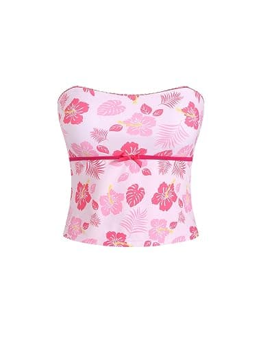 ZAFUL Tankini Tops for Women Strapless Bow Swimsuit Tummy Control Bathing Suit Tops Only No Bottom thumbnail 4