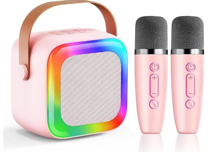 SECULEAD Mini Karaoke Machine for Kids Teen Adults with 2 Wireless Microphones and LED Lights, Bluetooth 5.3 Connectivity, Toys for Party, Home, Gifts for 4 5 6 7 8 9 10 11 12+ Years Girls Boys - Image 1