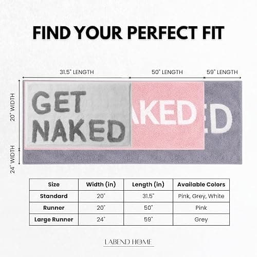 LABEND HOME Get Naked Bath Mat 20" x 31.5” - Funny Bathroom Rug, Plush Microfiber Non-Slip Backing, Machine Washable Quick-Dry Bath Decor - Pink thumbnail 9