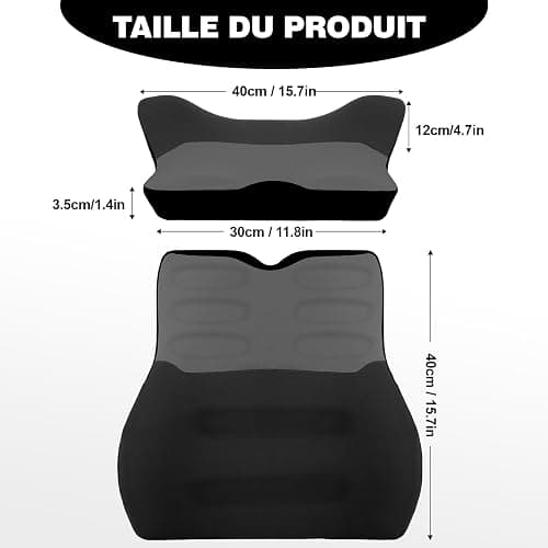 Quirlig Coussin Lombaire Voiture, Coussin de Soutien Lombaire, Mousse à Mémoire de Forme Coussin Dorsal Ergonomique pour Bureau Chaise, Noir thumbnail 2