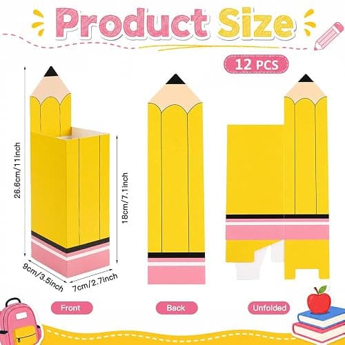 Pencil Candy Boxes, 12 Pcs Back to School Treat Gift Boxes, Pencil Popcorn Candy Goodie Snacks Holders Bulk First Day of School Paper Containers for Teacher Students Classroom Gift School Party Favors thumbnail 2