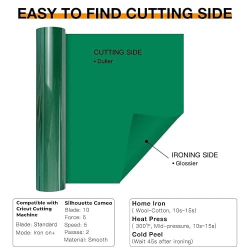 HTVRONT HTV Heat Transfer Vinyl - 12" x 20ft Green HTV Vinyl Rolls for Shirts, Iron on Vinyl for All Cutting Machines - Easy to Cut & Weed for DIY Heat Transfer Design (Green) thumbnail 7