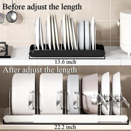LICRUGU Pot Rack : Pots and Pans Organizer Under Cabinet 7 Adjustable Compartment Expandable Pot Lid Holder for Kitchen Cookware, Bakeware, Lid, Dishes, Cutting Boards,Apricot thumbnail 2