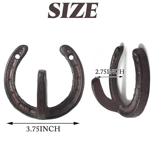 NSBELL 4PCS Cast Iron Horseshoe Shaped Wall Hooks - Vintage Coat Hat Horse Hanger - Farmhouse Decorative Hooks for Hanging Robe Towels Coats Bags thumbnail 2
