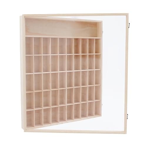 Wooden Wall Mount Display Case, Display Case with 50 Slots & One Shelf for Minifigures Action Figures, Display Cabinet Rack Holder Shadow Box with Acrylic Door Shot Glass Storage Case thumbnail 6