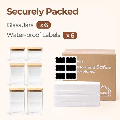 ComSaf Glass Storage Containers With Lids 6-Pack (0.7qt/1.2qt/1.6qt), Glass Pantry Storage Containers, Rectangular Glass Jars With Lid, Glass Canisters For Kitchen Flour Cereal Sugar Tea Coffee Bean thumbnail 8