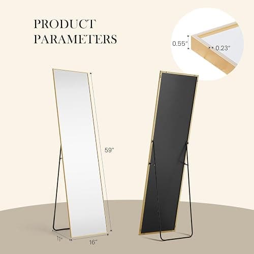 NEWBULIG Full Length Floor Mirror, Body Standing Wall Mirror | Hanging or Leaning, Shatter-Proof Glass, Aluminum Alloy Frame with Stand, Home Decor Bedroom, Gold thumbnail 2
